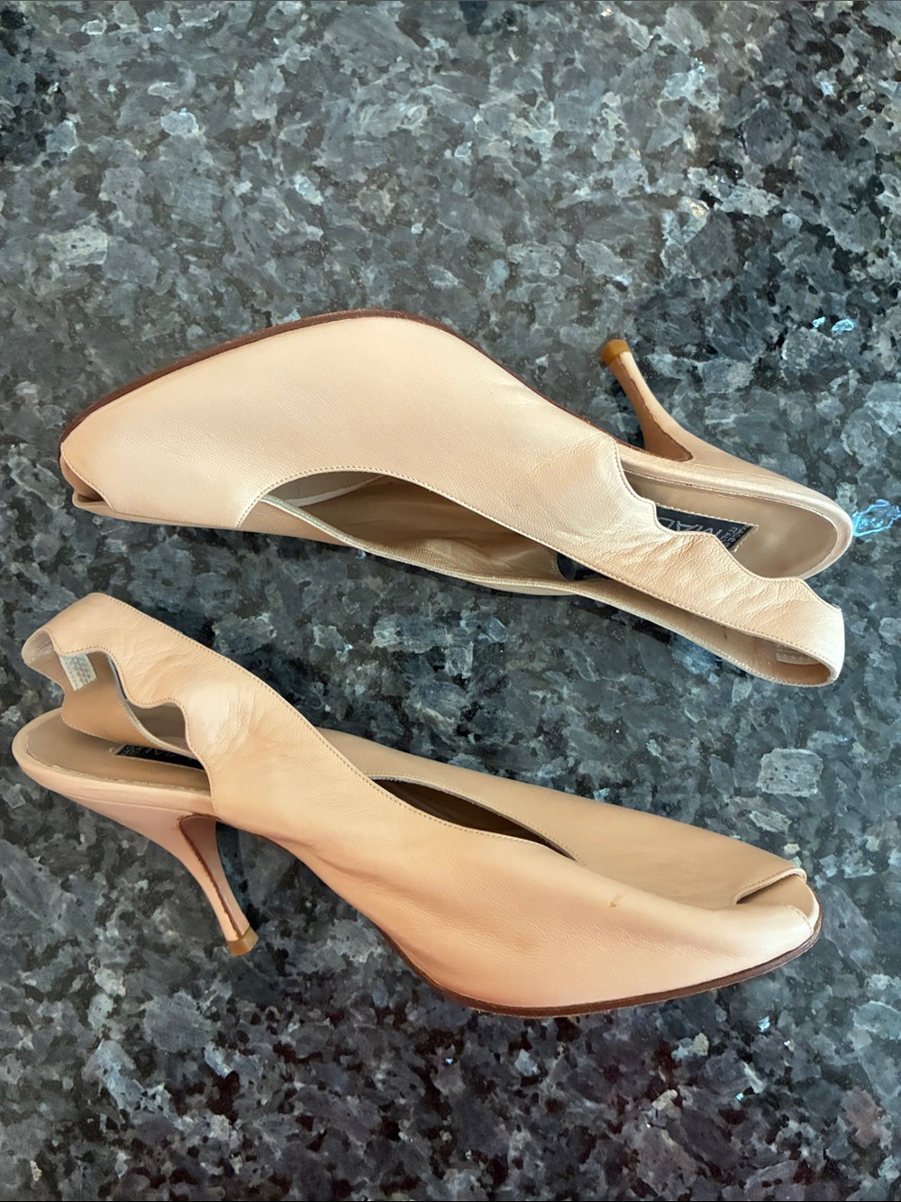 Vintage Maud Frizon nude scalloped peep-toe heels, size 38